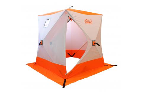 Палатка зимняя СЛЕДОПЫТ КУБ 2 (1,5х1,5х1,7 м; бело-оранжевая) 