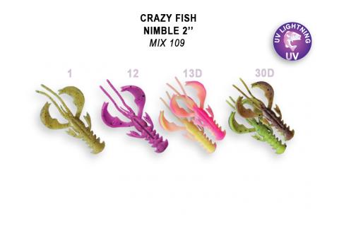 Твистеры (съедобная резина) Crazy Fish NIMBLE 5 (2") 50-50-M109-6-F кальмар, 4 шт.