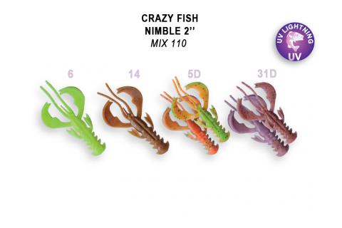 Твистеры (съедобная резина) Crazy Fish NIMBLE 5 (2") 50-50-M110-6-F кальмар, 4 шт.