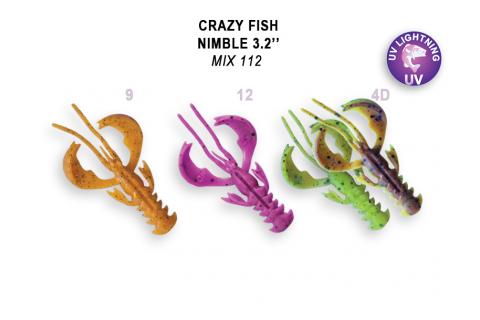 Твистеры (съедобная резина) Crazy Fish NIMBLE 8 (3.2") 72-80-M112-6-F кальмар, 3 шт.