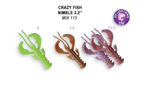 Твистеры (съедобная резина) Crazy Fish NIMBLE 8 (3.2") 72-80-M113-6-F кальмар, 3 шт.