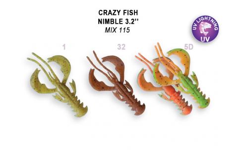 Твистеры (съедобная резина) Crazy Fish NIMBLE 8 (3.2") 72-80-M115-6-F кальмар, 3 шт.